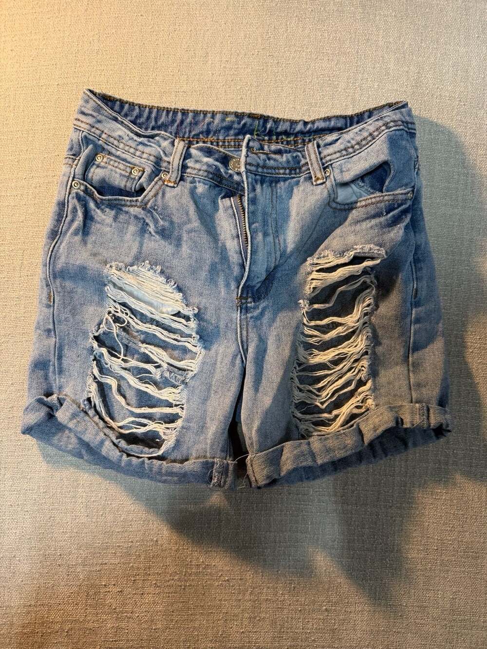 Hot Kiss Distressed Light Wash Denim Cuffed Shorts